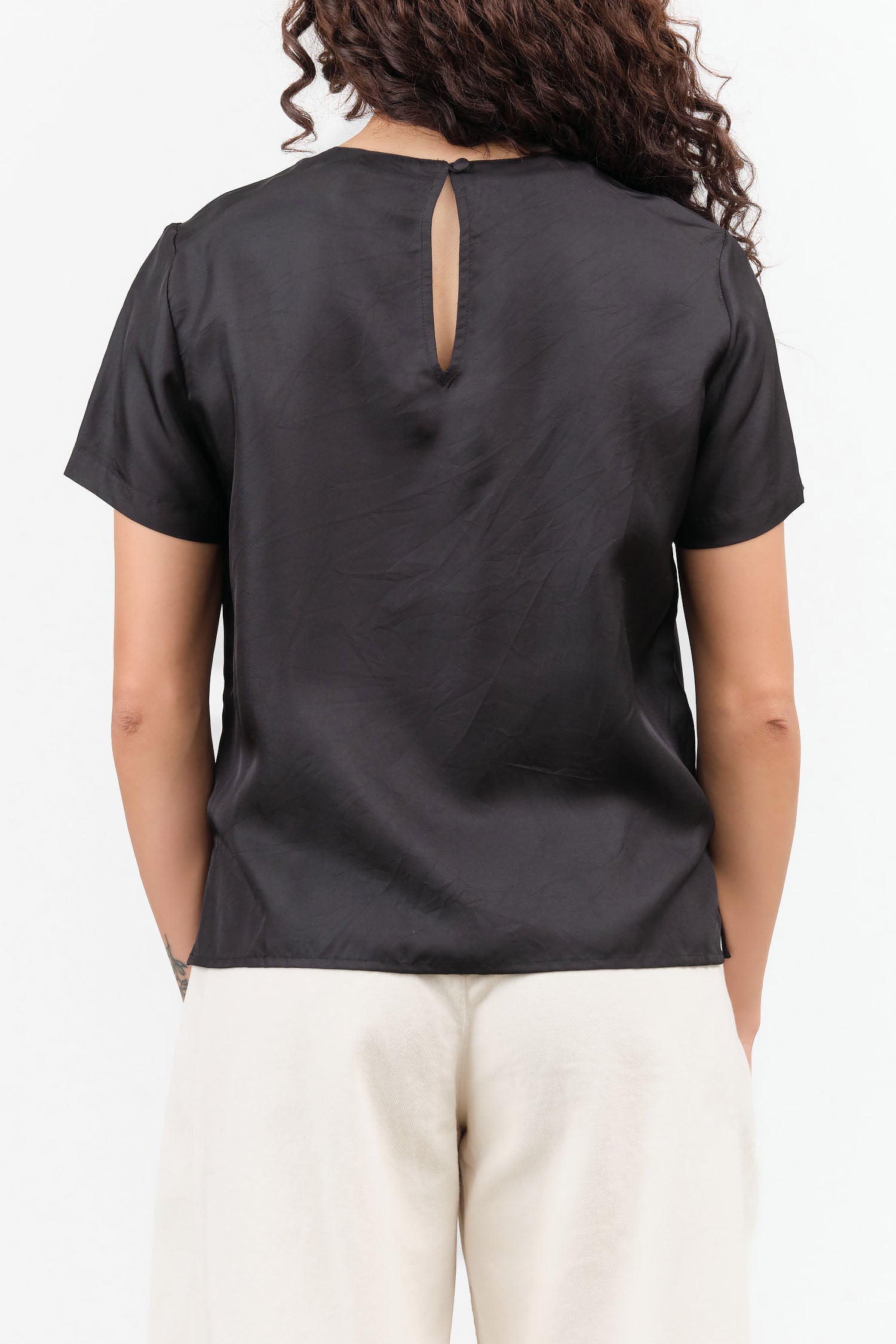 Black Short Sleeve Delmara Silk Top by Rachel Comey Designer Brand 