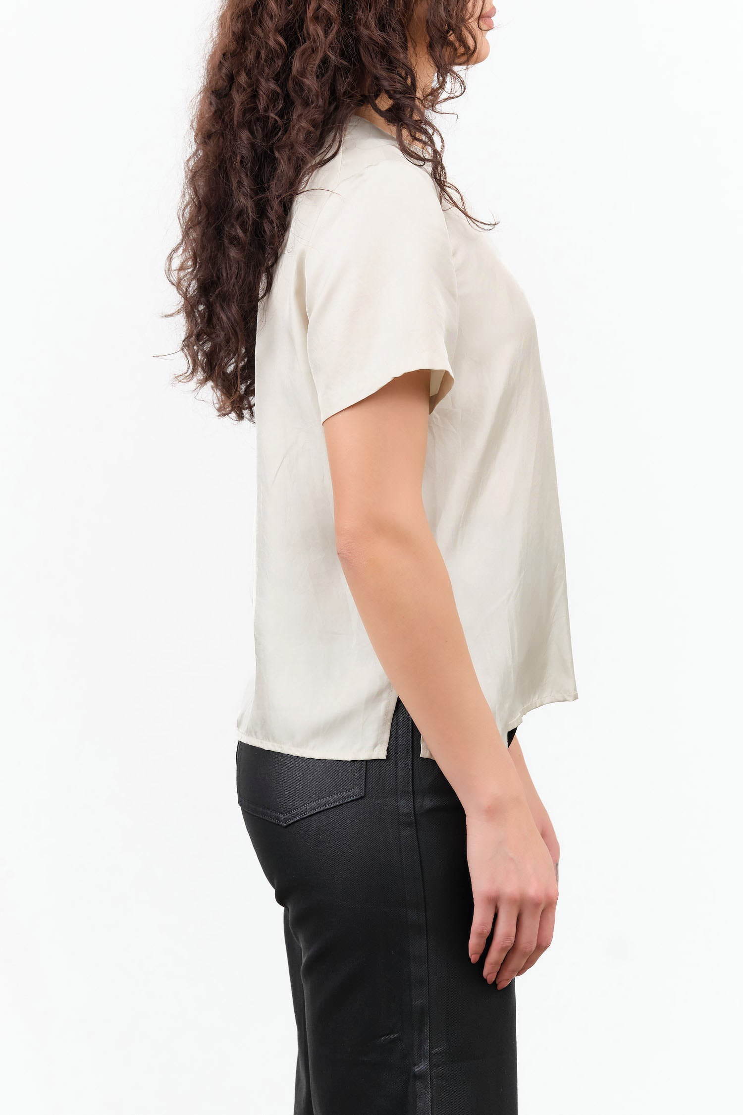 Rachel Comey Designer Brand Short Sleeve Delmara Silk Top in Dove White 