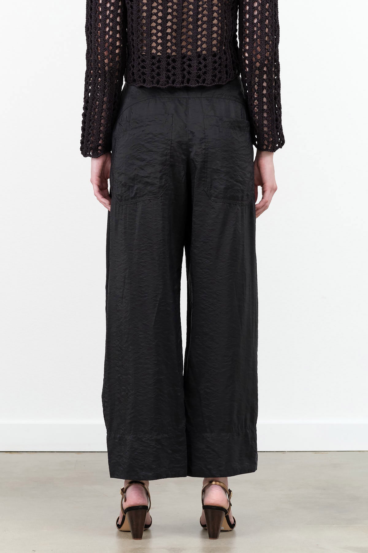 Paper Bag Texture Black Wide Leg Dini Pant Cotton Wide Leg with Pockets by Rachel Comey