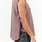 Rachel Comey Designer Brand Sleeveless Button Up Blouse Duston Top with Collar in Mauve Purple