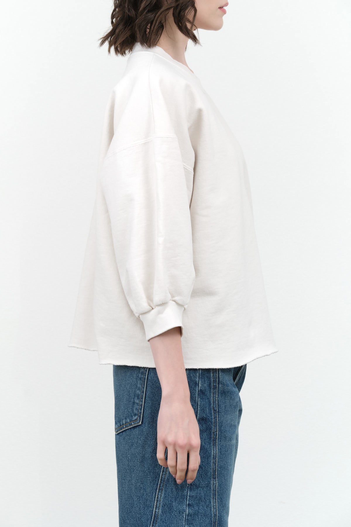 Rachel Comey Designer Brand Fond Oversized Sweatshirt with Half Sleeves in Dirty White