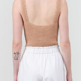 Knit Strap Cropped Tank Top in Tan Nude Camel Hana Top by Rachel Comey