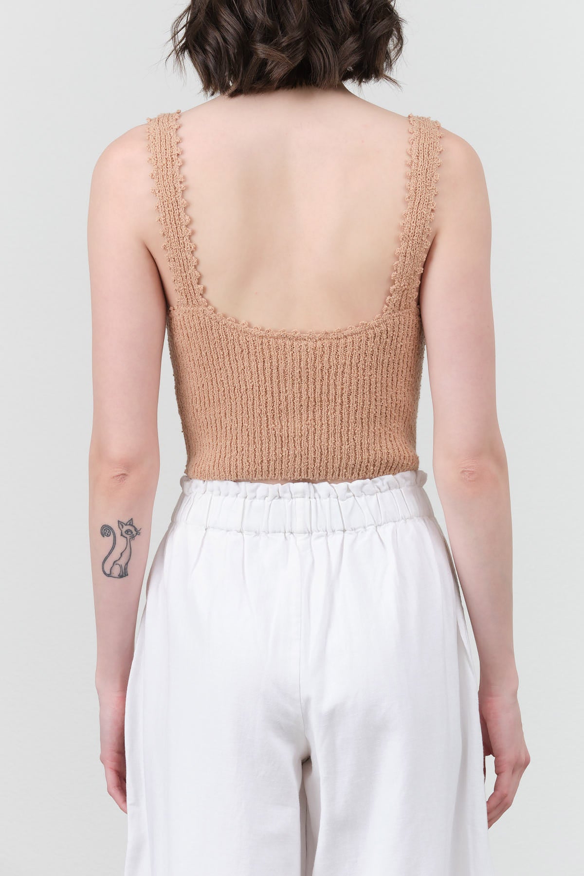 Knit Strap Cropped Tank Top in Tan Nude Camel Hana Top by Rachel Comey