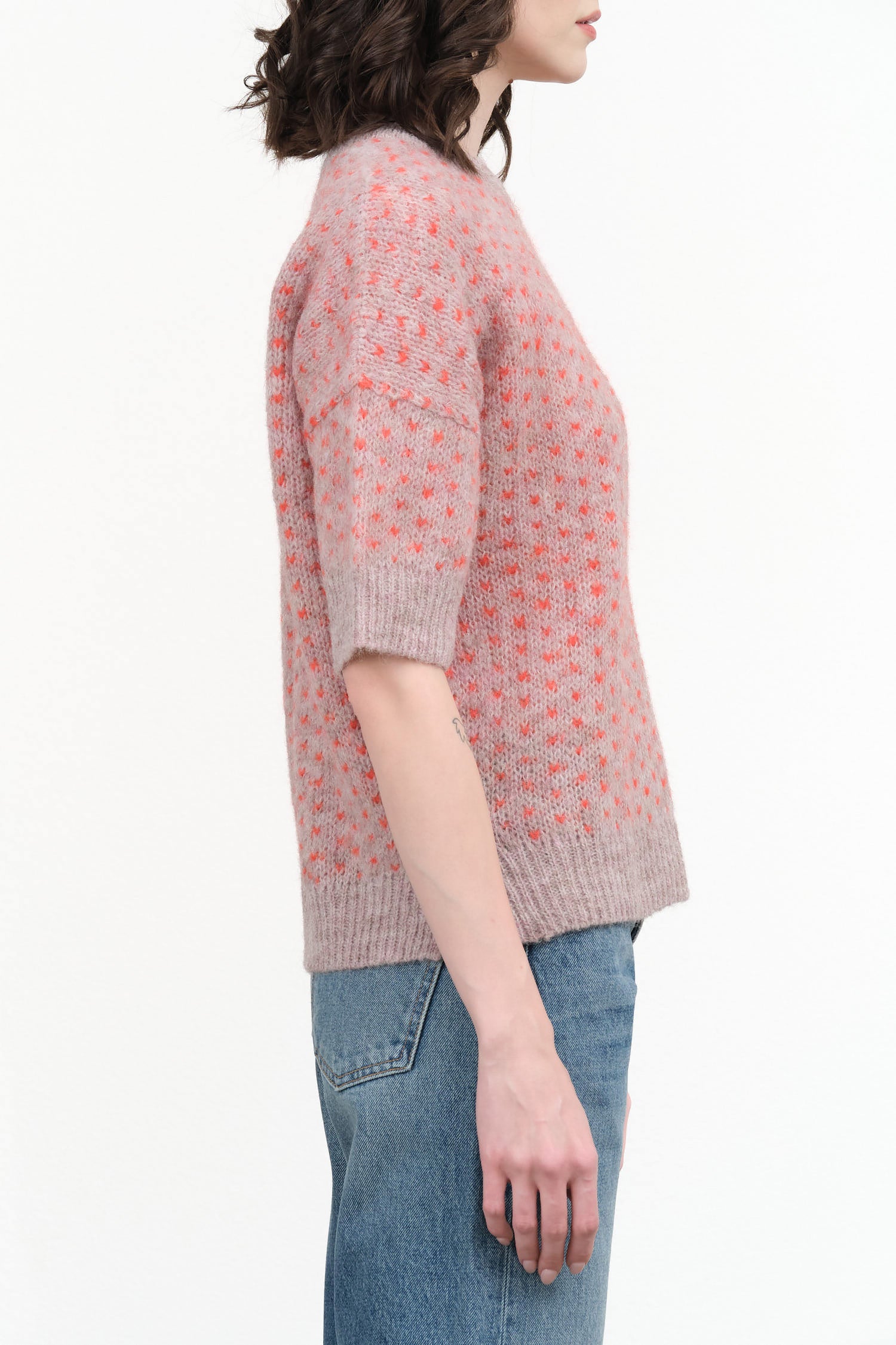 Rachel Comey Designer Brand Knit Kuovi Short Sleeve T-Shirt Sweater Top in Lavender Pink Multi Print