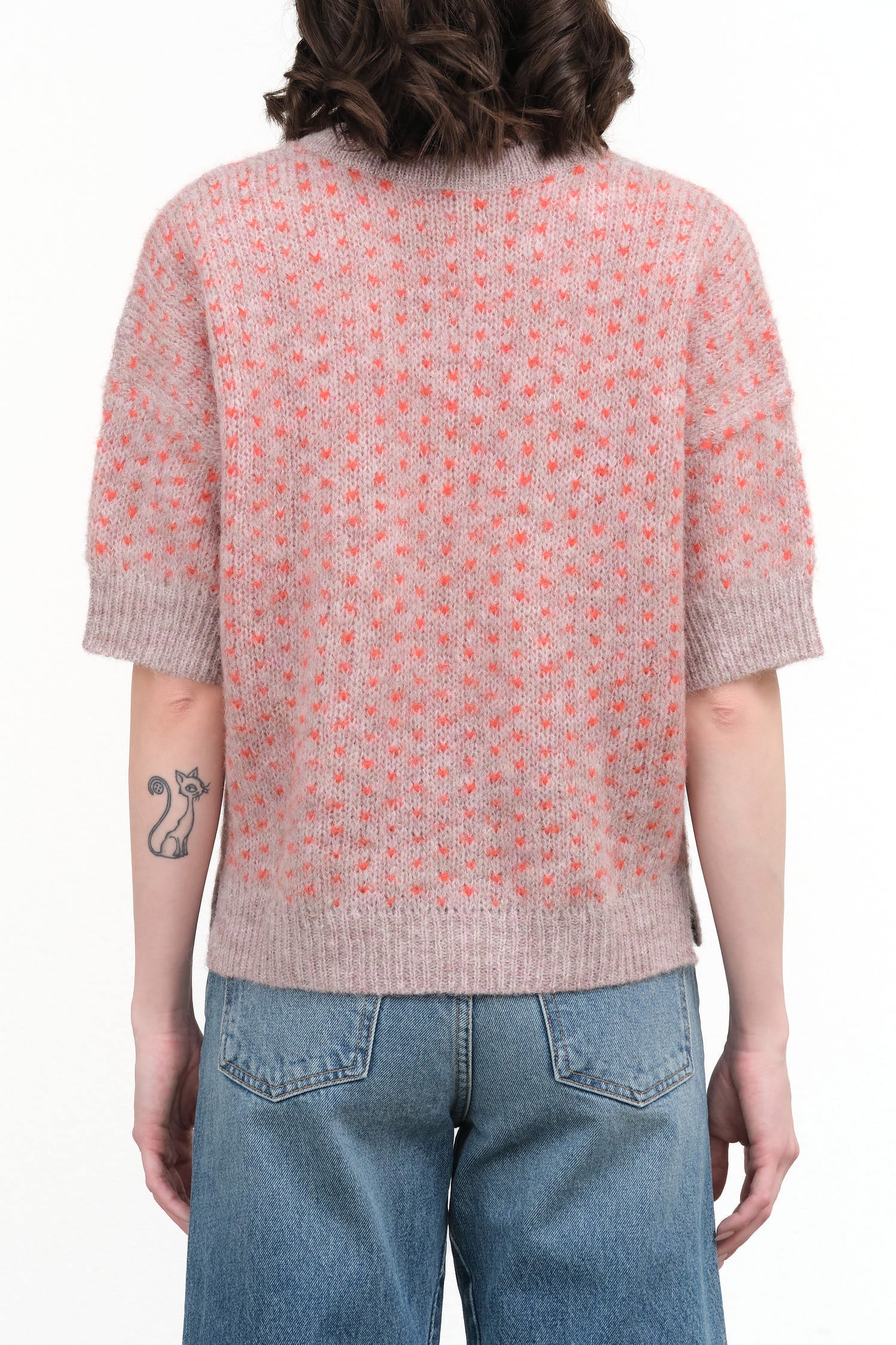 Lavender Pink Multi Print Knit Kuovi Short Sleeve T-Shirt Sweater Top by Rachel Comey Designer Brand 