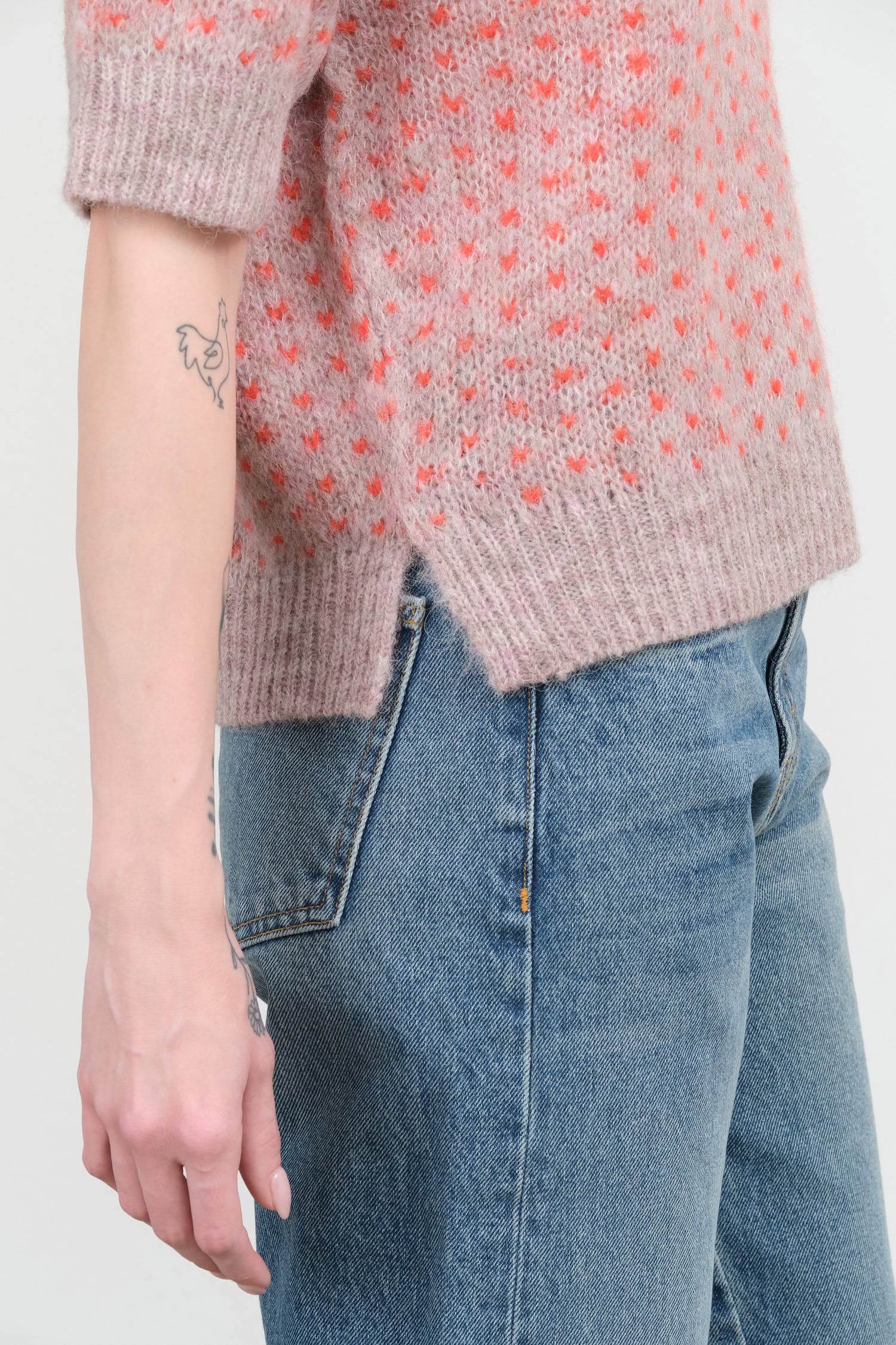 Knit Kuovi Short Sleeve T-Shirt Sweater Top in Lavender Pink Multi Print by Rachel Comey Designer Brand 