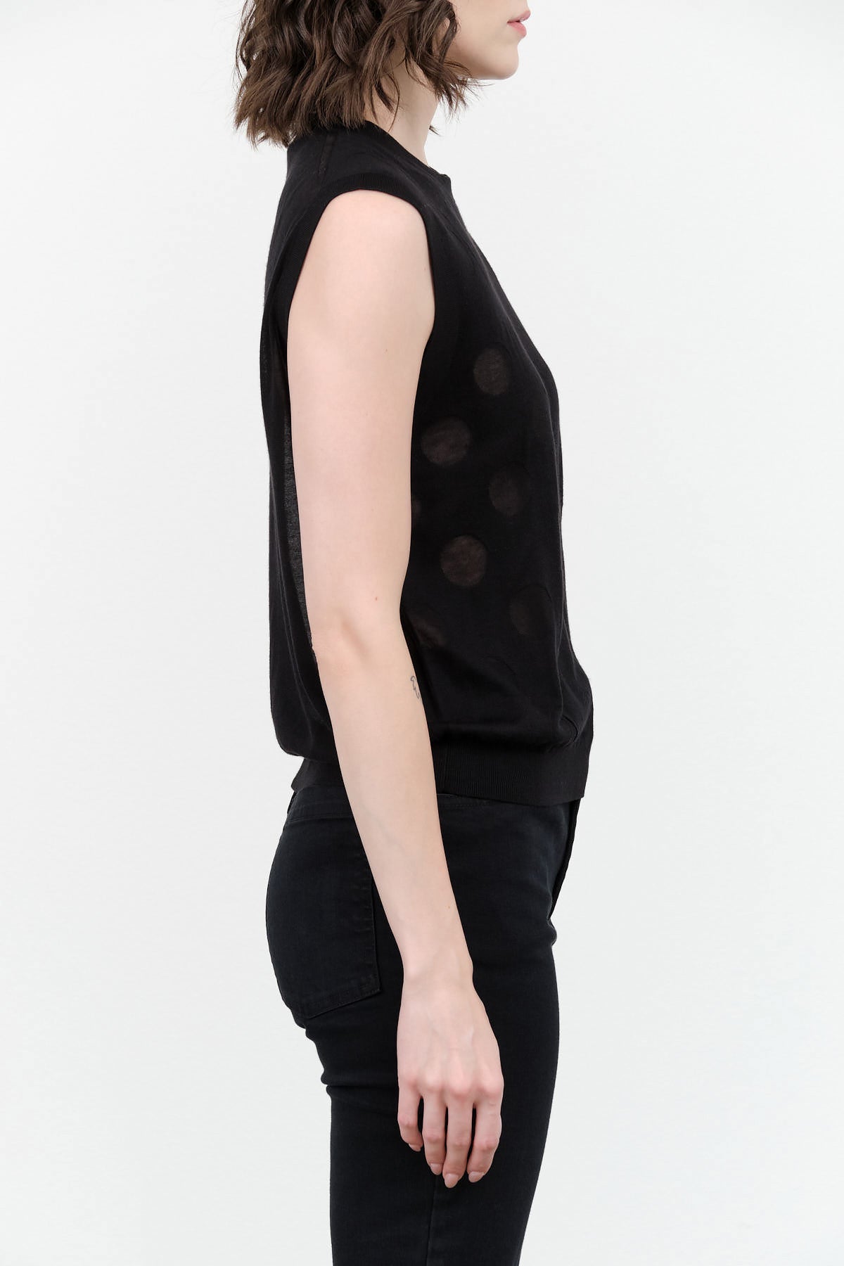 Designer Brand Rachel Comey Tank Top Mael Shell Sheer Circle Design in Black