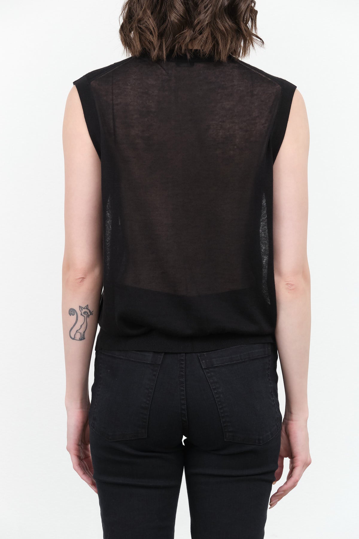 Tank Top Mael Shell Sheer Circle Design in Black by Designer Brand Rachel Comey