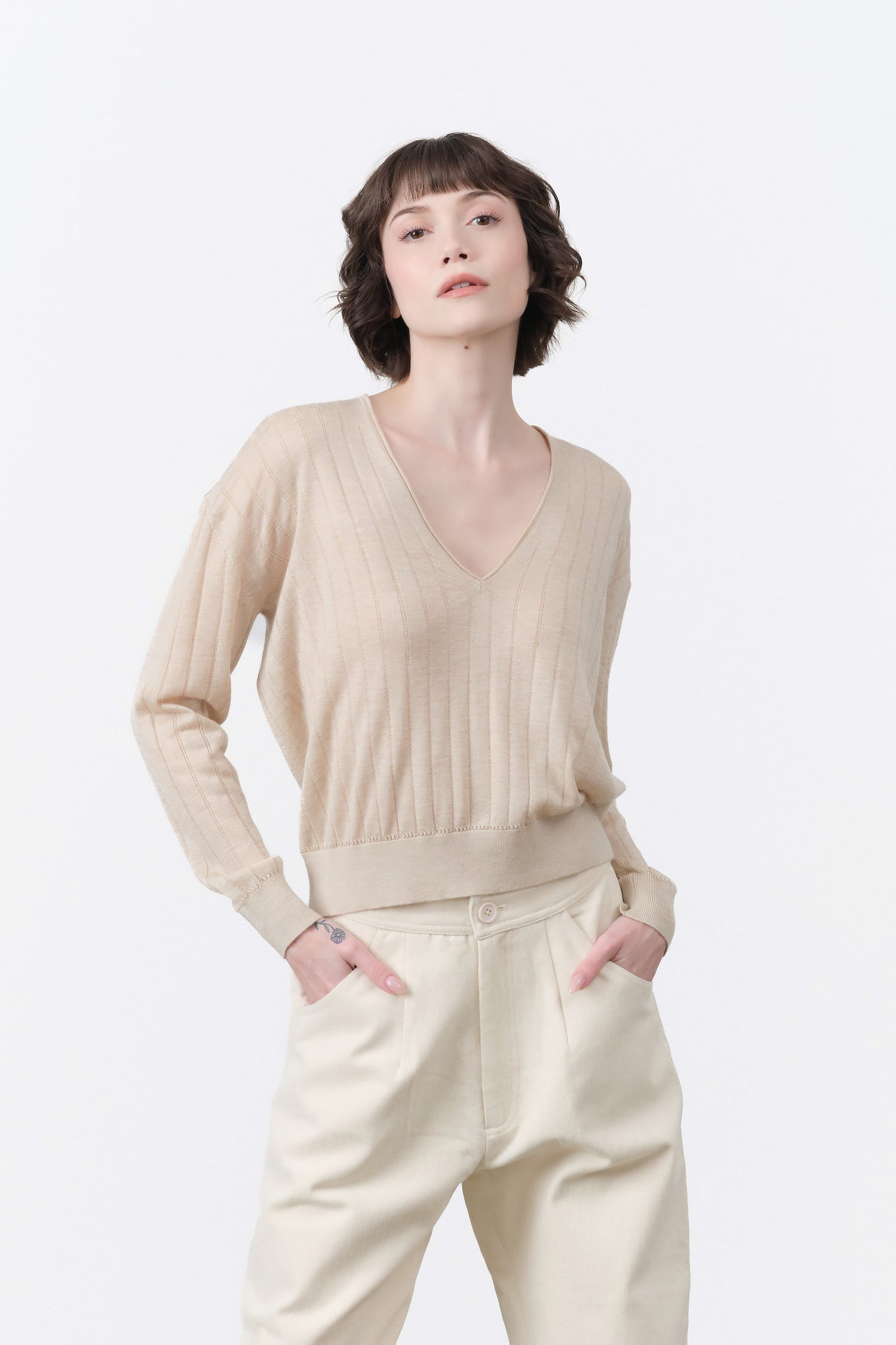 Rachel Comey Marion V-Neck Sweater in Cream