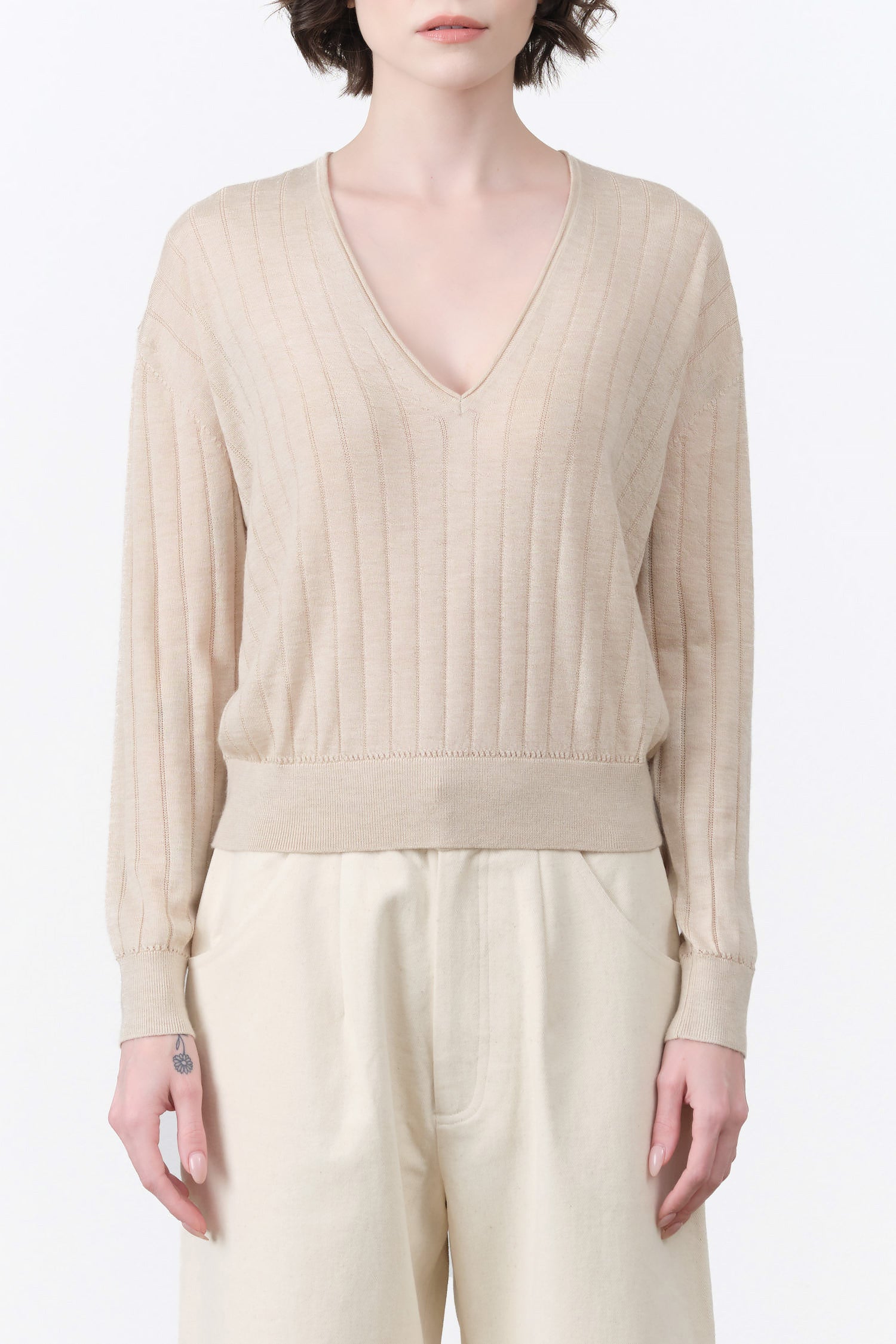 Marion V-Neck Sweater by Rachel Comy in Cream