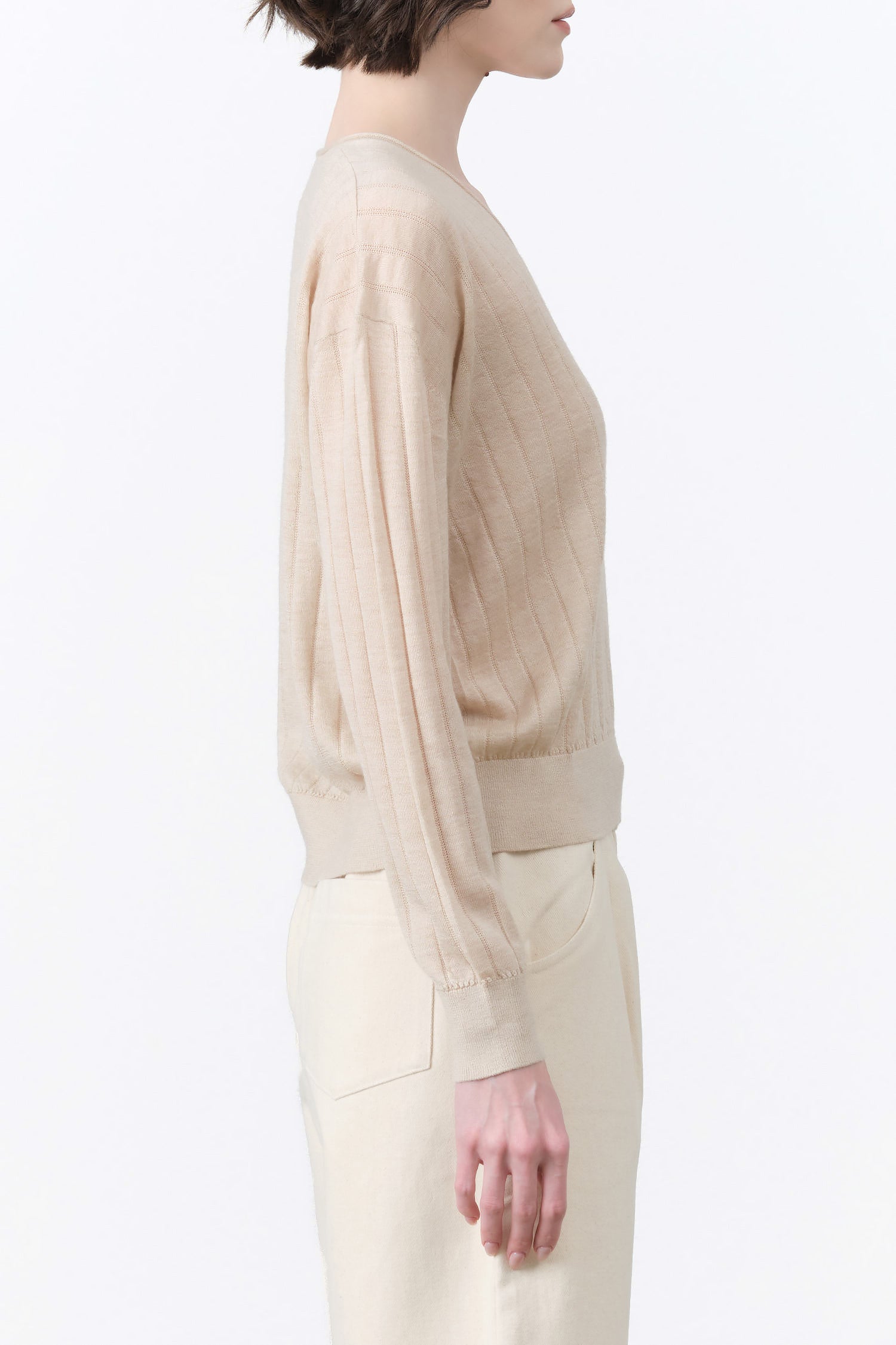 Rachel Comey Designer Brand Marion V-Neck Sweater in Cream Tan