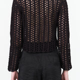 Black Long Sleeve Open Knit Crop Sweater Micah Top from Rachel Comey