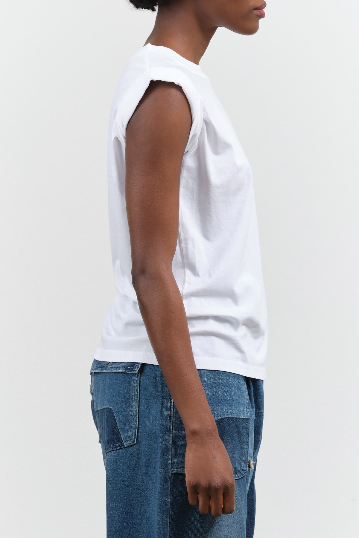 Rachel Comey White Miles Tee with Rolled Cuffed Sleeve 