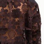 Rachel Comey Designer Brand Dark Brown Long Sleeve Myra Top Blouse with Flower Embroidery and Black Panel