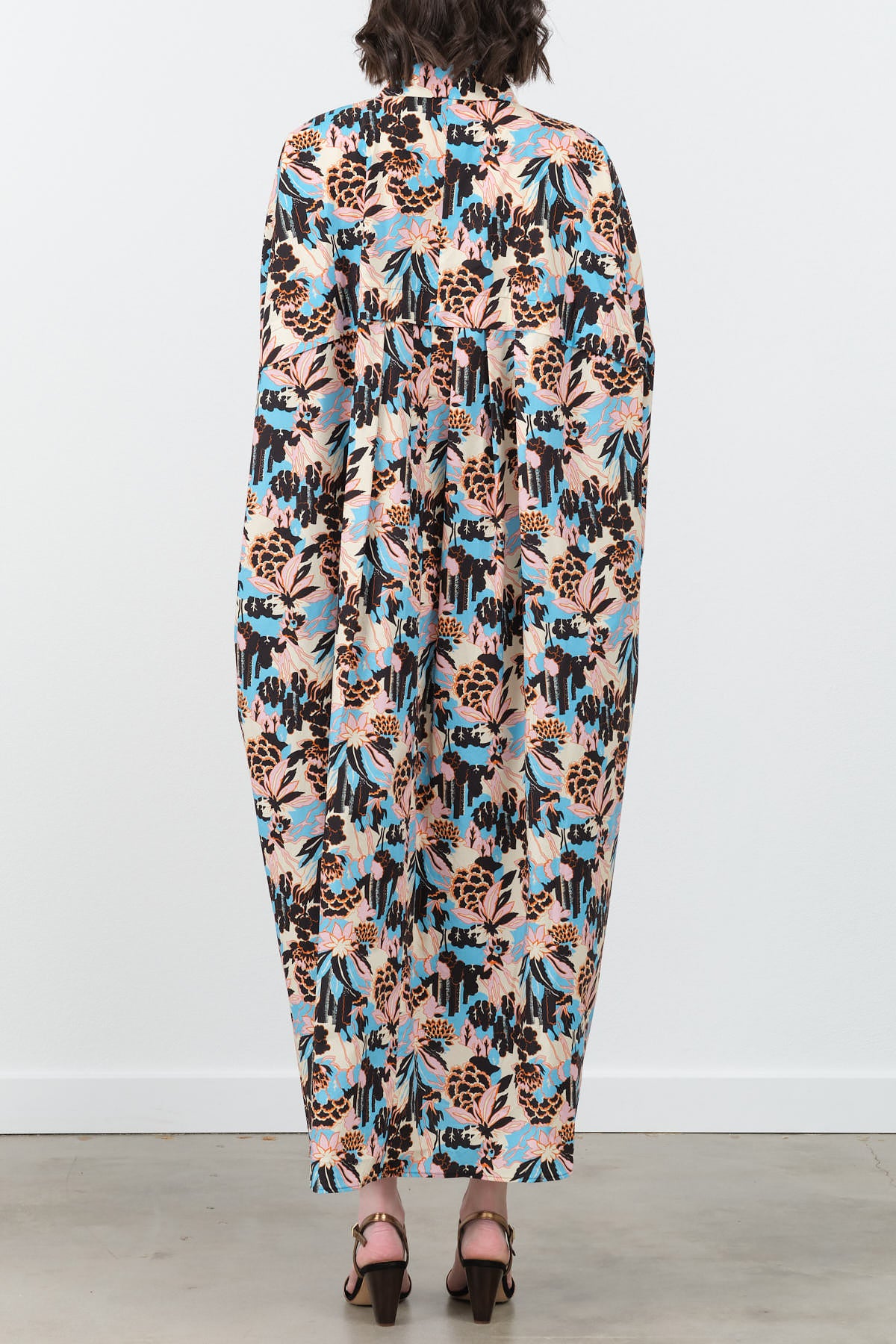 Blue and Pink Flower Nature Print Naz Collared Dress by Rachel Comey Maxi Full Length Dress