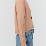 Rachel Comey Long Sleeve Olia Cardigan in Tan Camel Brown with Cutouts on Sleeve