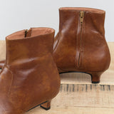 Designer Brand Rachel Comey Pimm Leather Kitten Heel Bootie with Size Zipper in Caramel Brown for Women