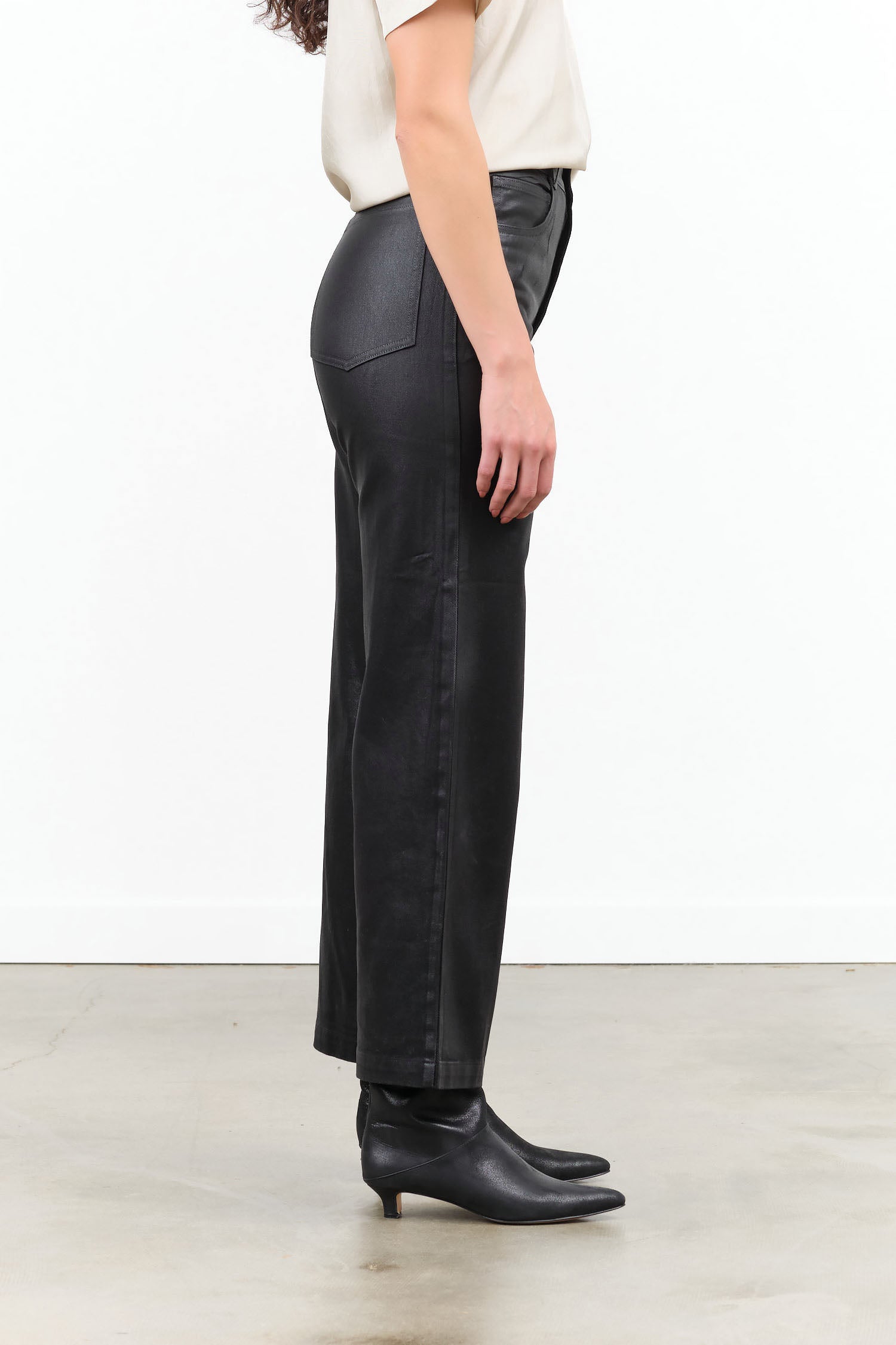 Rachel Comey Designer Brand High Waisted Puerto Pant in Coated Leather Black