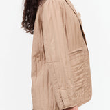 Rachel Comey Designer Brand Long Sleeve Quilted Silk Quinz Blazer in Khaki Gold Brown