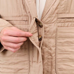 Long Sleeve Quilted Silk Quinz Blazer in Khaki Gold Brown by Rachel Comey Designer Brand 