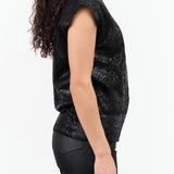 Rachel Comey Designer Brand Sleeveless Reis Vest in Black with Metallic Foil 