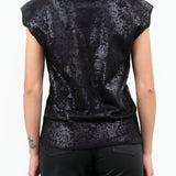 Sleeveless Reis Vest in Black with Metallic Foil by Rachel Comey Designer Brand 