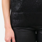 Rachel Comey Designer Brand Sleeveless Reis Vest in Black with Metallic Foil 