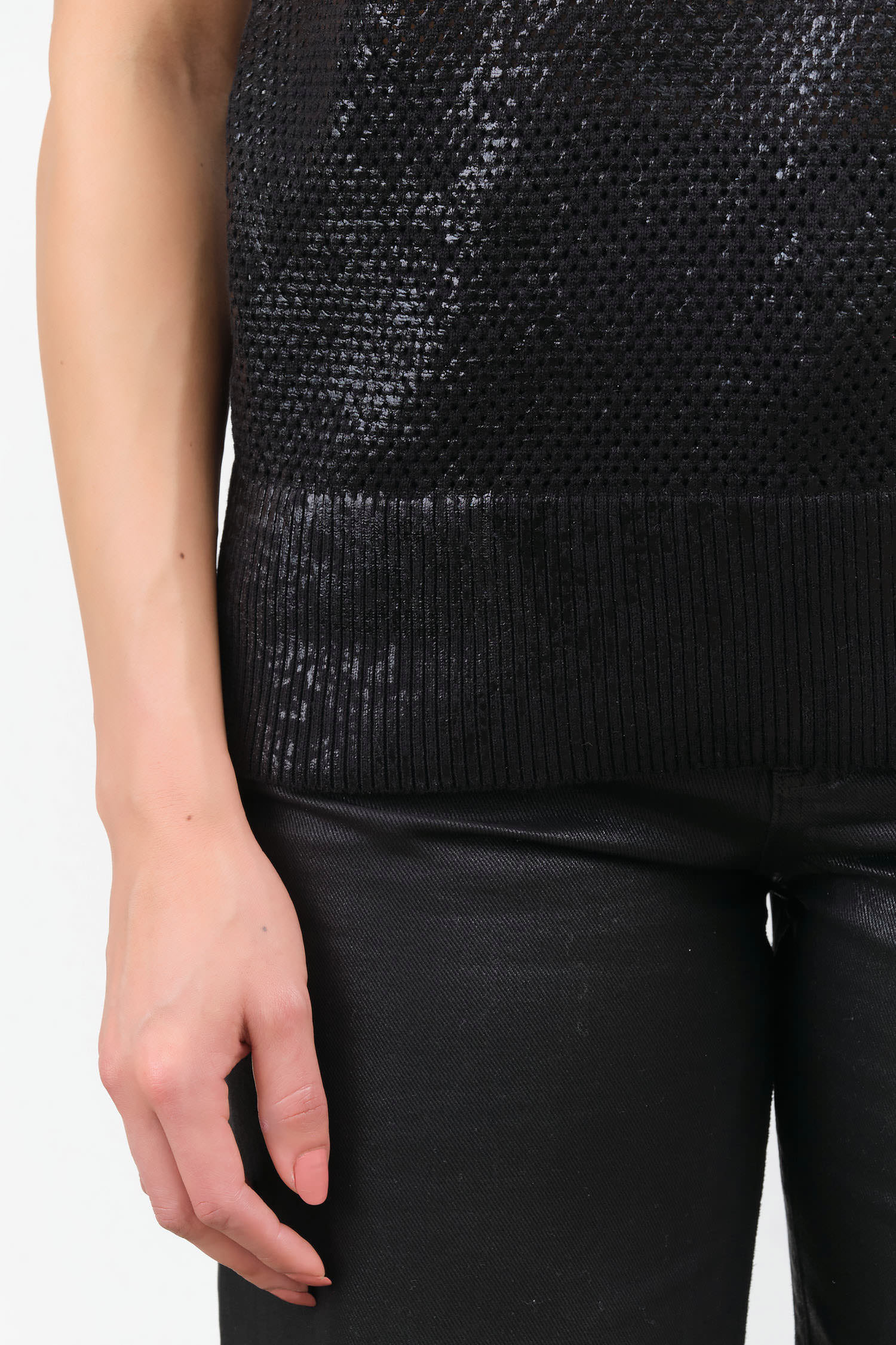 Rachel Comey Designer Brand Sleeveless Reis Vest in Black with Metallic Foil 