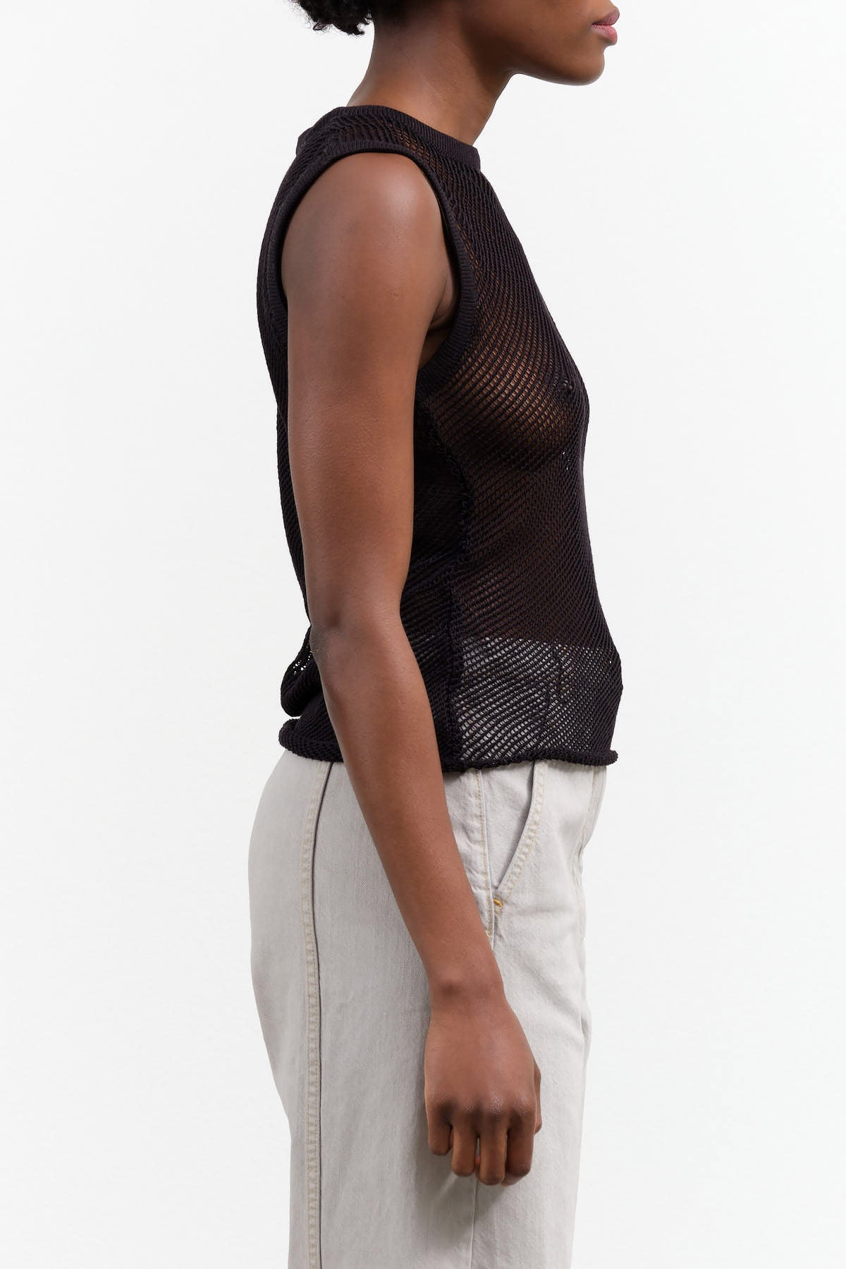 Rachel Comey Designer Open Weave Knit Sleeveless Rhett Top in Black