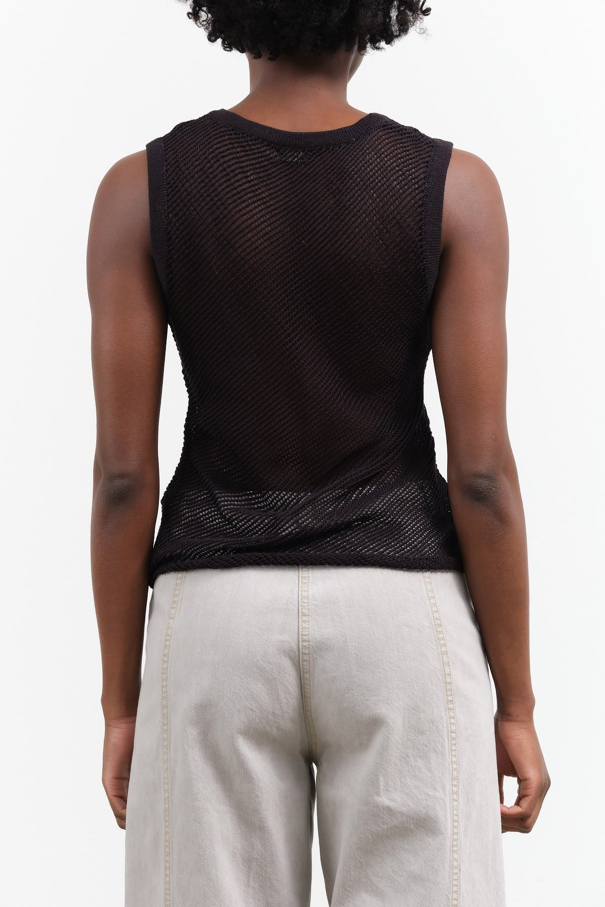 Black Sheer Rachel Comey Rhett Top Long Tank with Open Weave