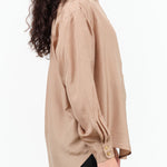 Rachel Comey Designer Brand Silk Button Up Blouse Risa Top in Khaki Gold Brown