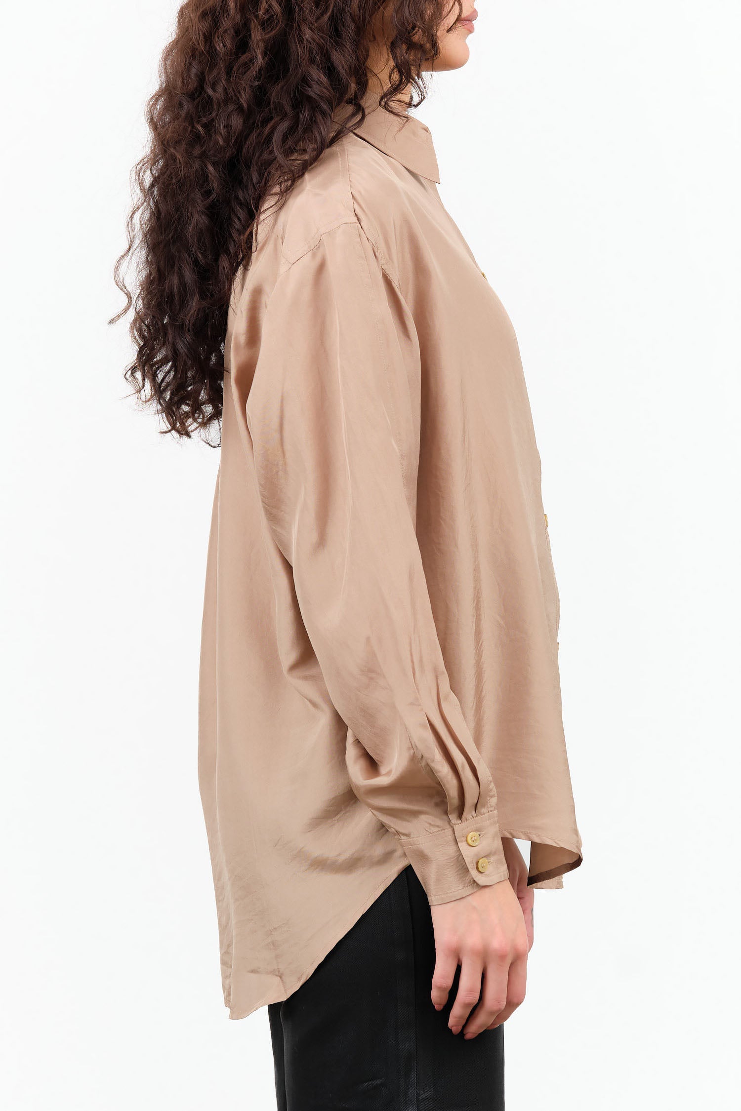 Rachel Comey Designer Brand Silk Button Up Blouse Risa Top in Khaki Gold Brown