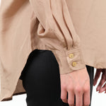 Silk Button Up Blouse Risa Top in Khaki Gold Brown by Rachel Comey Designer Brand 