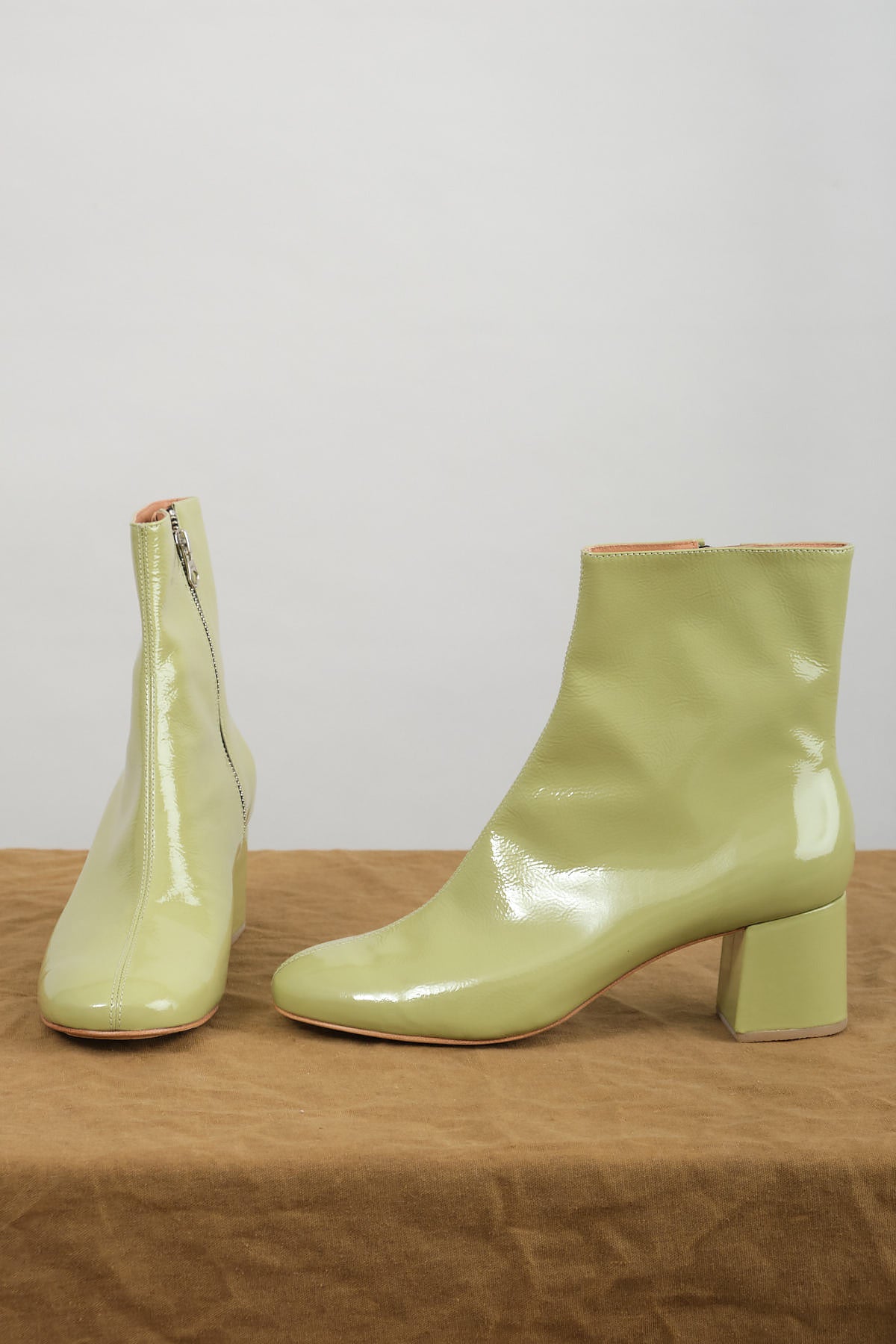 Healed Leather Sugar Bootie in Pistachio with Slim 100%