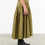 Rachel Comey Designer Brand Tiered Maxi Swift Skirt in Olive Green