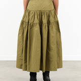 Olive Green Tiered Maxi Swift Skirt by Rachel Comey Designer Brand 