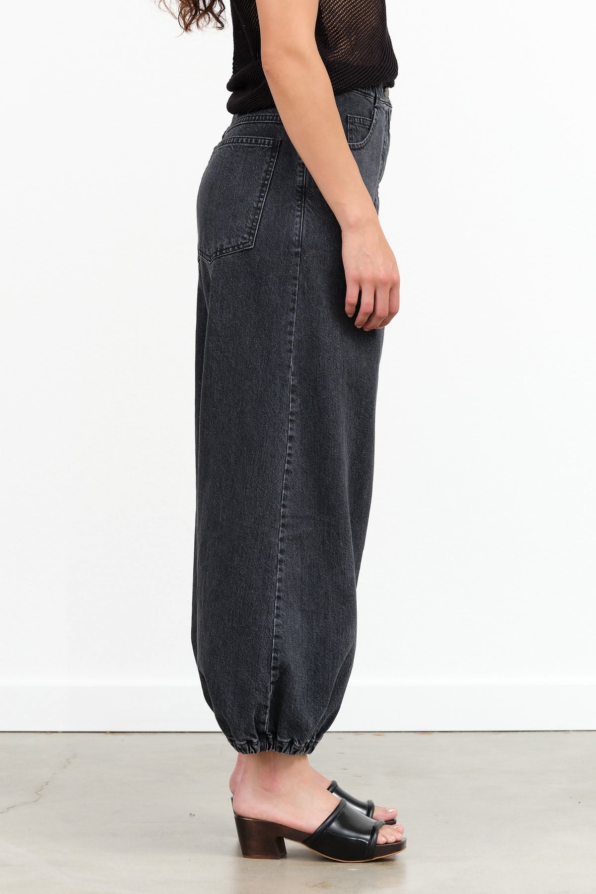 Rachel Comey Designer Brand High Waisted Tuta Balloon Pant with Cinched Ankles in Black Denim