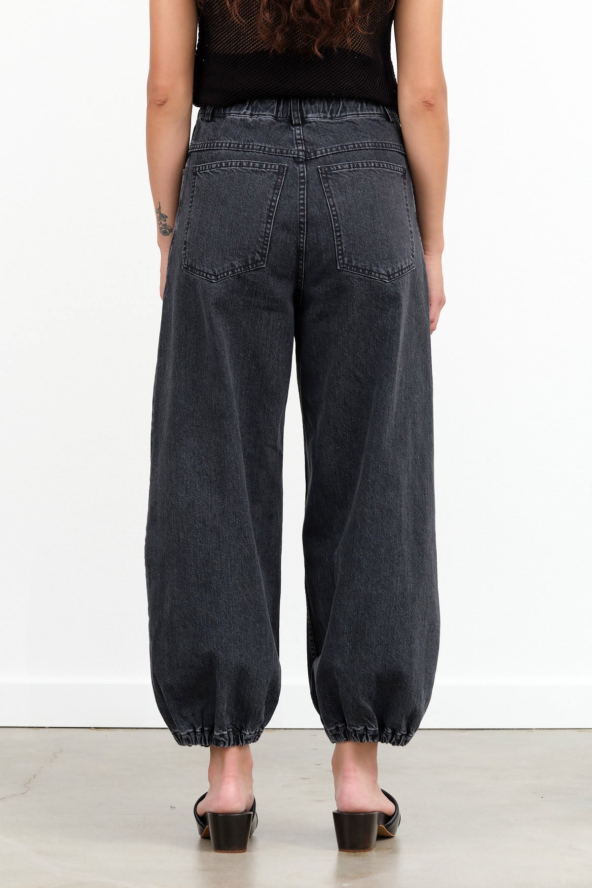 Black Denim High Waisted Tuta Balloon Pant with Cinched Ankles by Rachel Comey Designer Brand