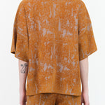 Rachel Comey Designer Brand Vilma Short Sleeve Sweater T-Shirt in Old Gold Multi Print