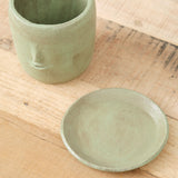 Rami Kim Studio Handmade Ceramics Face Plant Pot Set with Drainage Hole and Drip Tray in Warm Green