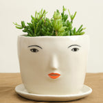 Girl Face Pot Set in Cream with plant