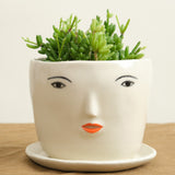 Girl Face Pot Set in Cream with plant