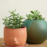 Rami Kim Studio Face Pot Set in Raw Terracotta with Emerald Bulb Vase