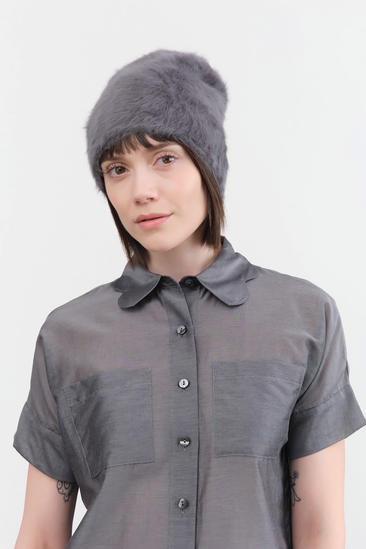 Reinhard Plank Accessories Hats Cuffia Angora Beanie in Grey Grey