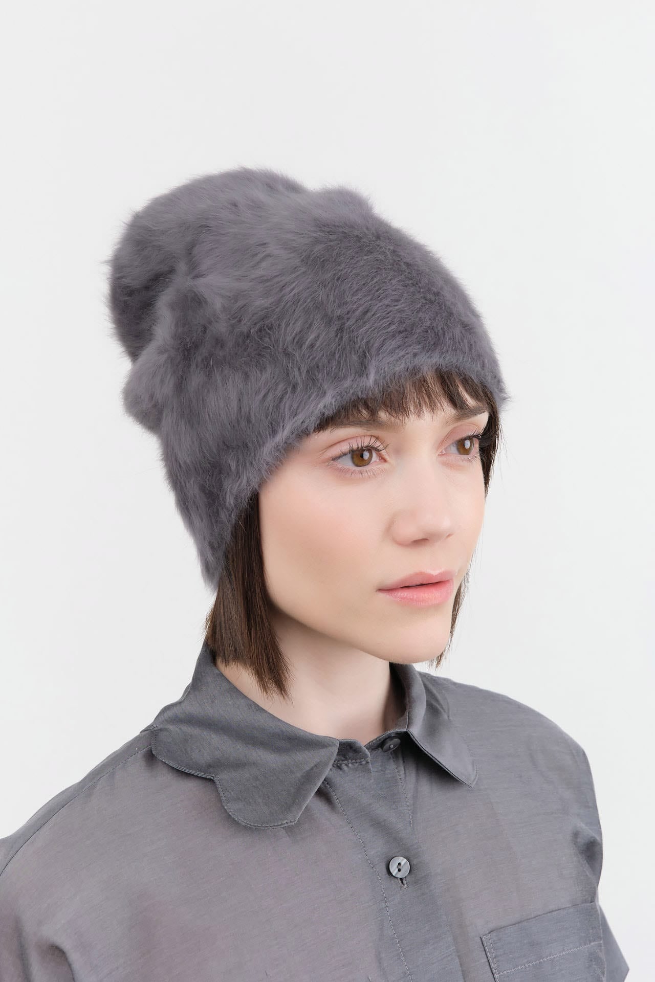 Reinhard Plank Accessories Hats Cuffia Angora Beanie in Grey Grey