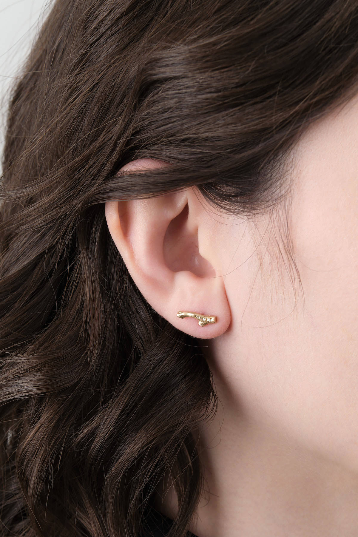 10KY Gold Pave Branch Stud Earrings by Designer Sarah McGuire