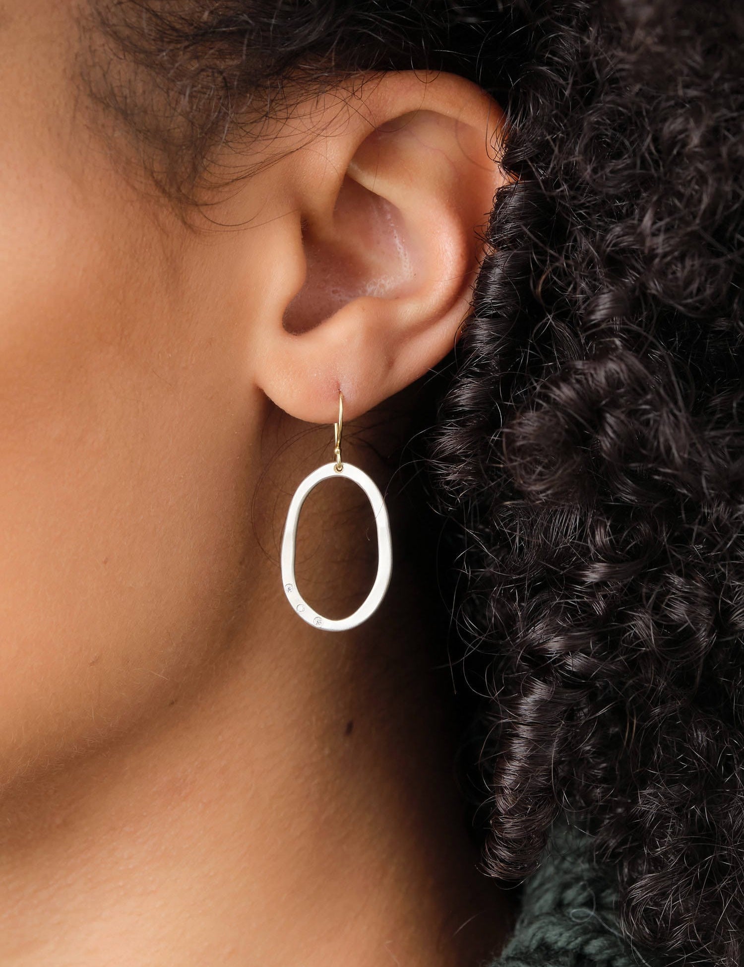 Sarah McGuire Jewelry Earrings Small Diamond Pebble Earrings Sterling Silver / 1.25" L X 5/8" W