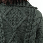 Zip Up Donegal Jacket Sweater with Collar in Forest Green Knit by Shaina Mote Designer Brand 