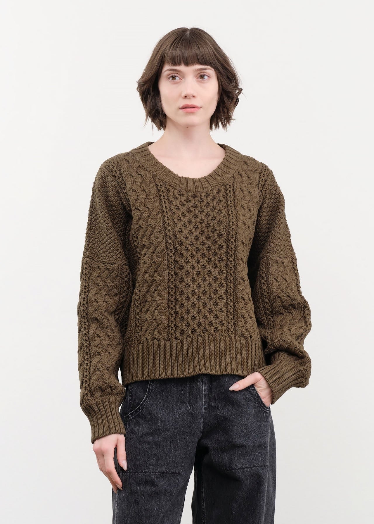 Shaina Mote Apparel Womens Sweaters Fisherman Sweater in Umber