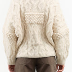 Ivory White Long Sleeve Patchwork Crewneck Sweater by Shaina Mote Designer Brand 